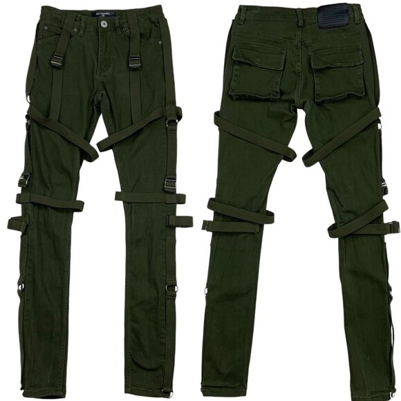 Serenede Holy Pothos Jeans 28 Green Olive Green Skinny Straps Mid Rise Punk - Picture 12 of 12